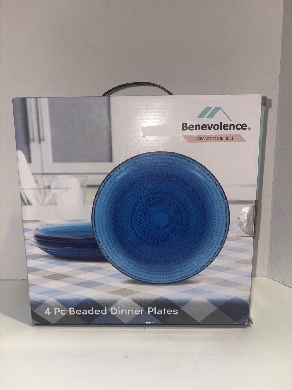 Blue Beaded Dinner Plate Set - 4 Pc